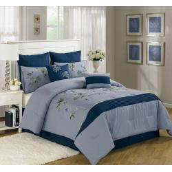 Bella Blue Embroided Bedcover 0006