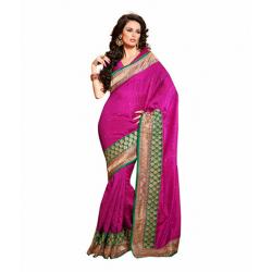 Casual Wear Magenta Colored Bhagalpuri Cotton Saree