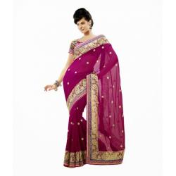 Faux Georgette Saree With Brocade Blouse Saree