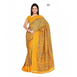 Low Cost Yellow Printed Silk Saree
