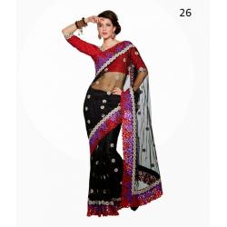 Designer Party Wear Black & Red Saree With Border