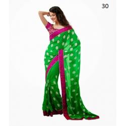 Green Party Wear Saree With Magenta Border