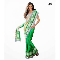 Party Wear Green & Silver Colored Saree